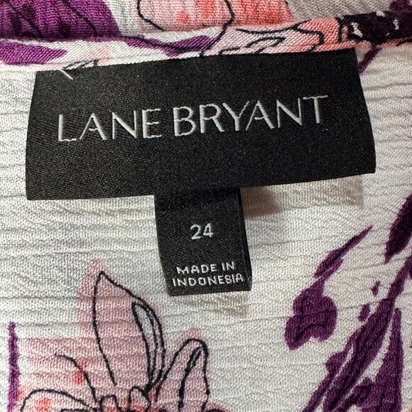 Lane Bryant SZ 24 Babydoll Top Floral Sleeveless V-Neck Crochet Accent Hi-Low - Picture 6 of 8
